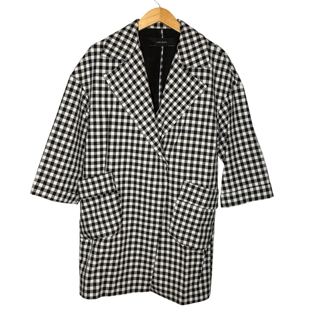 Zara gingham plaid coat Black White blogger favorite women’s size small - Picture 5 of 8